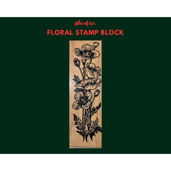 Wood Red Rubber Stamp Block Floral Flowers Stampers Gift Background Scenery - Picture 1 of 5
